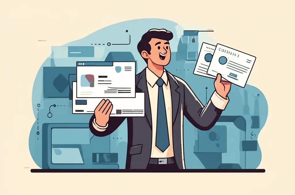 Investor holding tech company stock certificates with enthusiasm