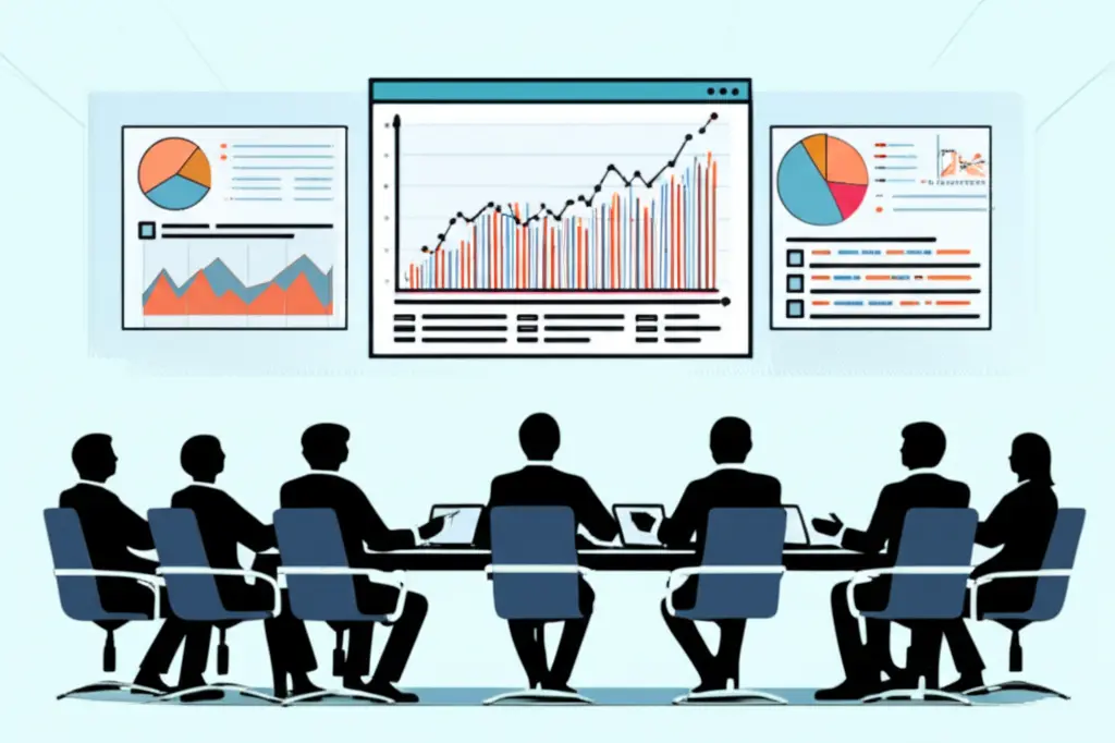Meeting room with investment charts