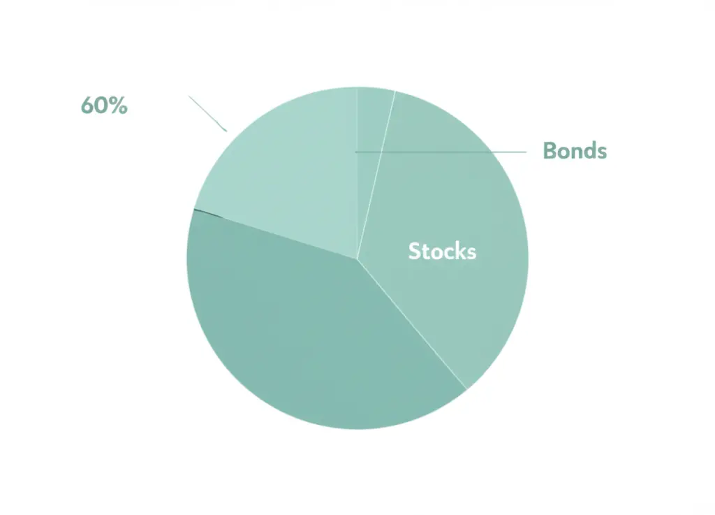 A minimalist diagram showing the allocation of 60% stocks and 40% bonds