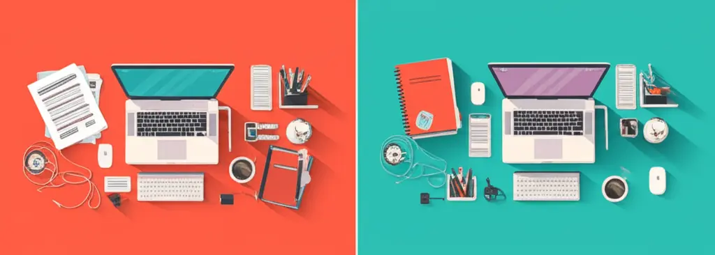 Comparison of cluttered vs. organized workspace