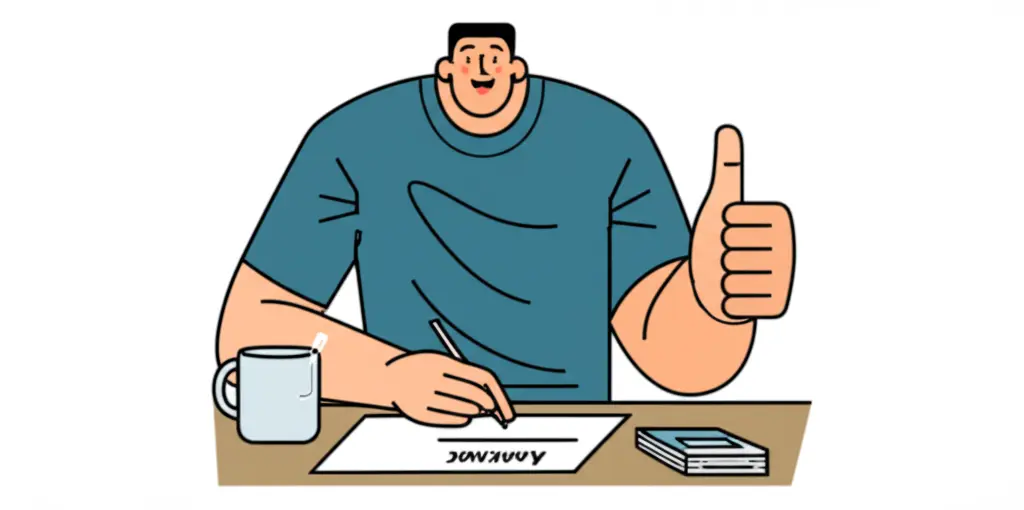 Happy person signing mortgage papers with a thumbs up