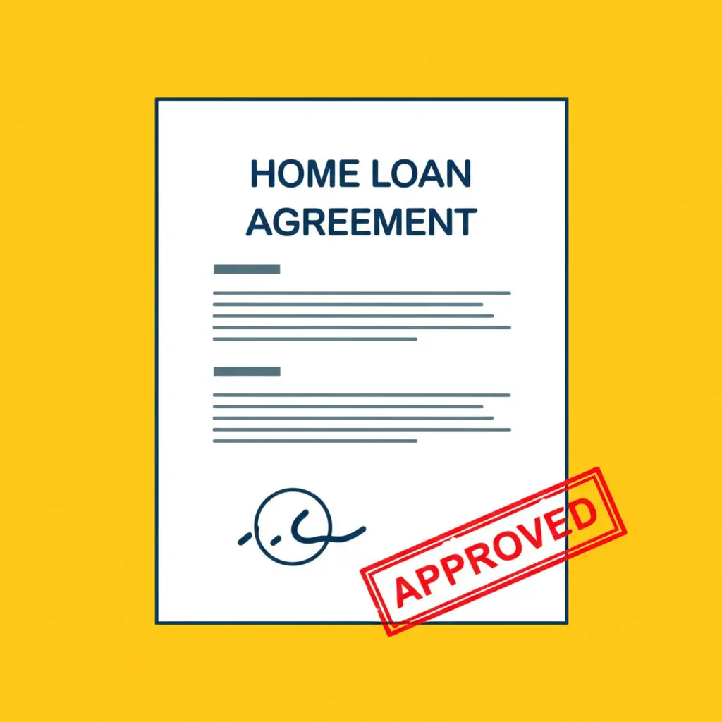 A home loan agreement with an 'approved' stamp.