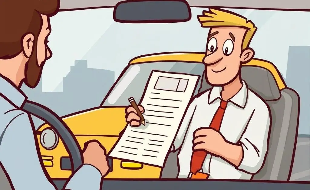 Cartoon-style accident report form being filled out by a relaxed individual
