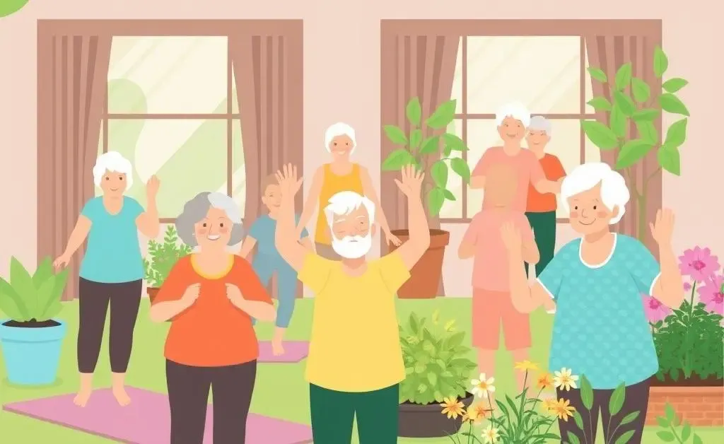 Illustration of an active senior community enjoying various activities