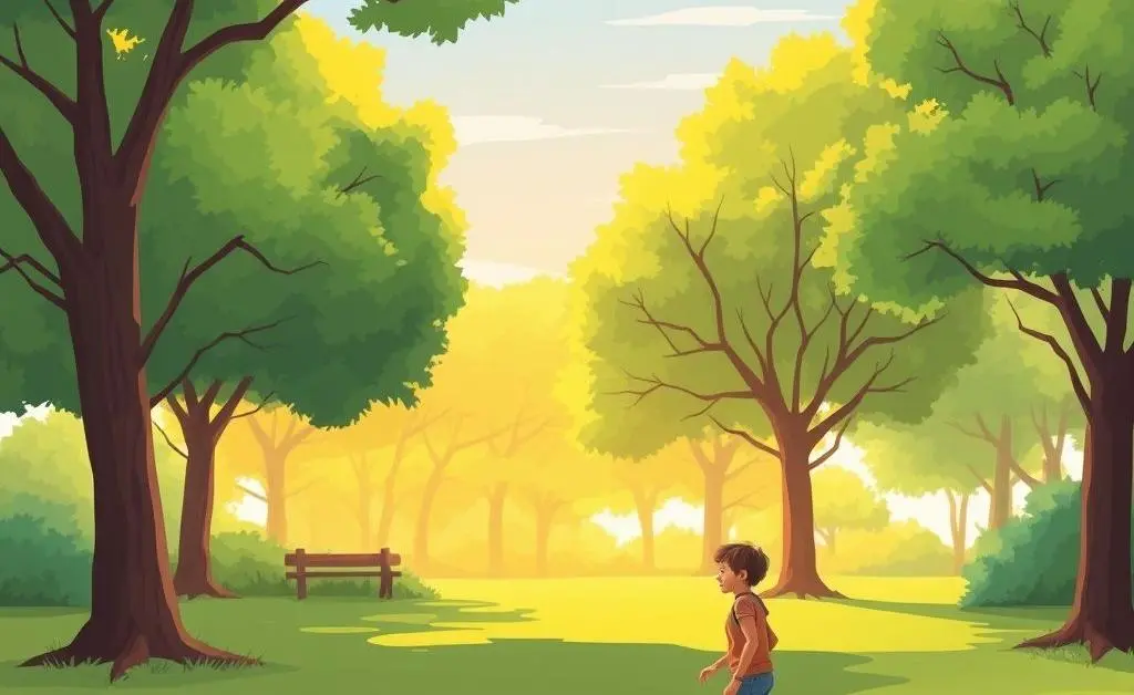 A person walking through a peaceful park
