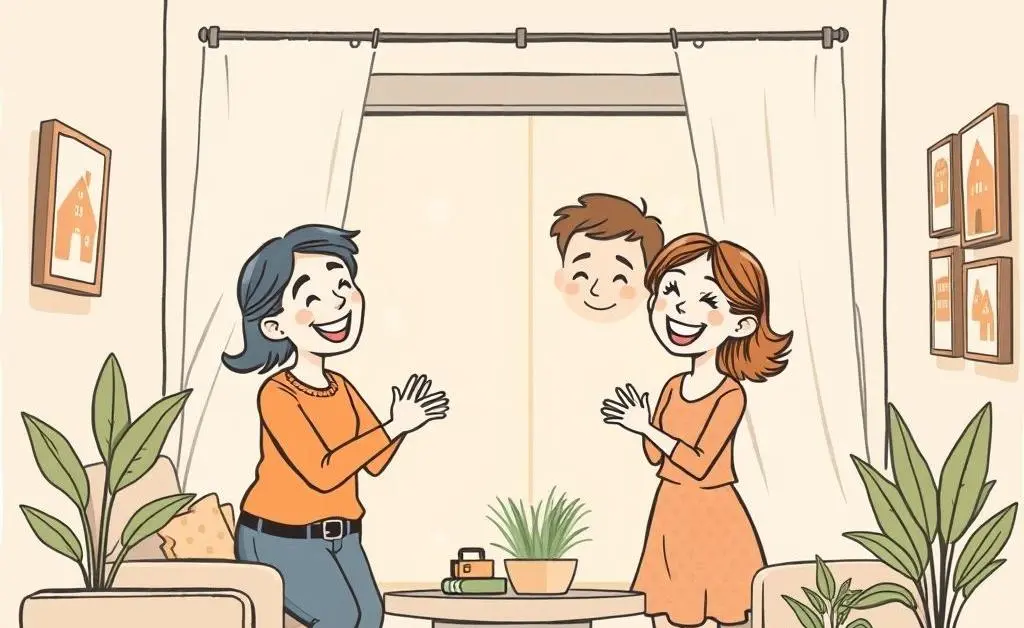 A couple joyfully meeting with a real estate agent in a cozy office.