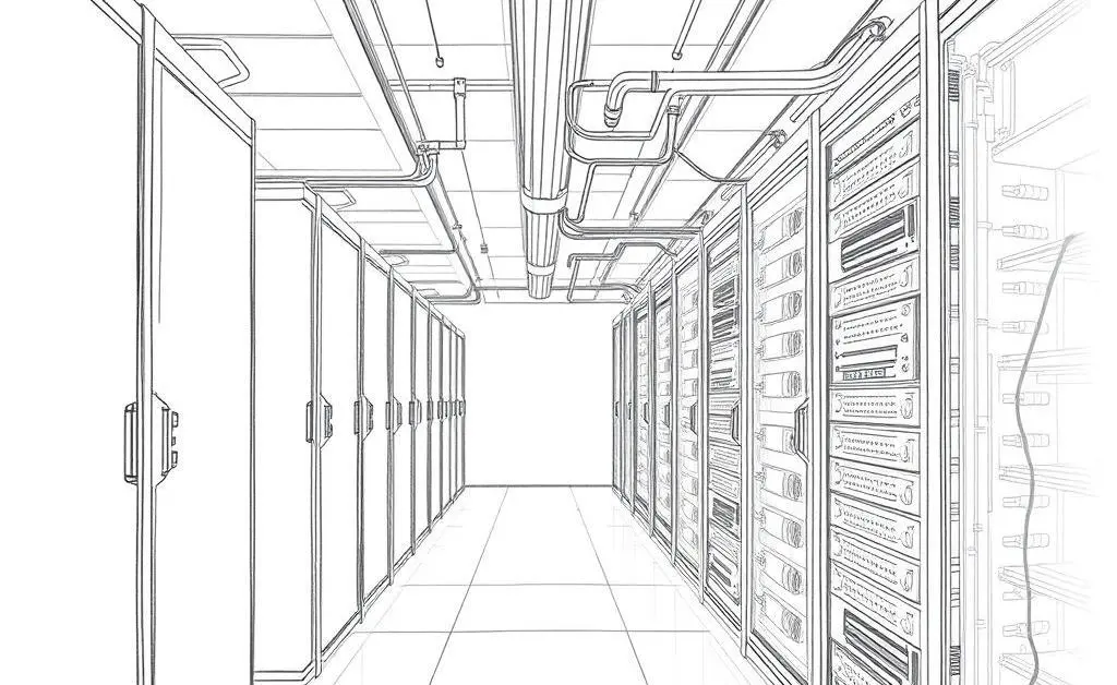 A clean, hand-drawn tech-infused data center illustrating the integration of AI processing power.