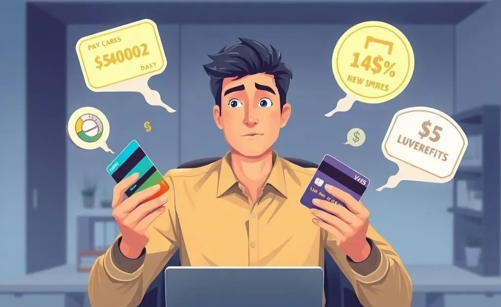 A person weighing different benefits and offers with credit cards