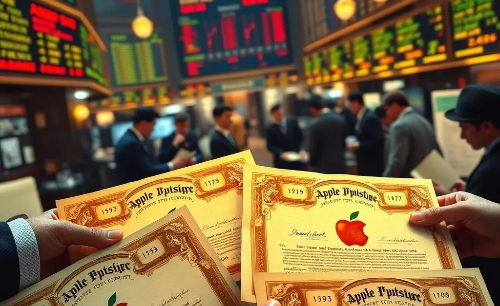 Illustration of Apple stock certificates