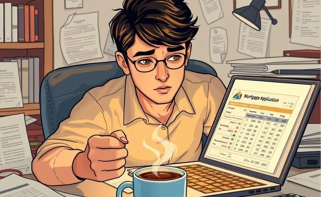 Person surrounded by mortgage application materials