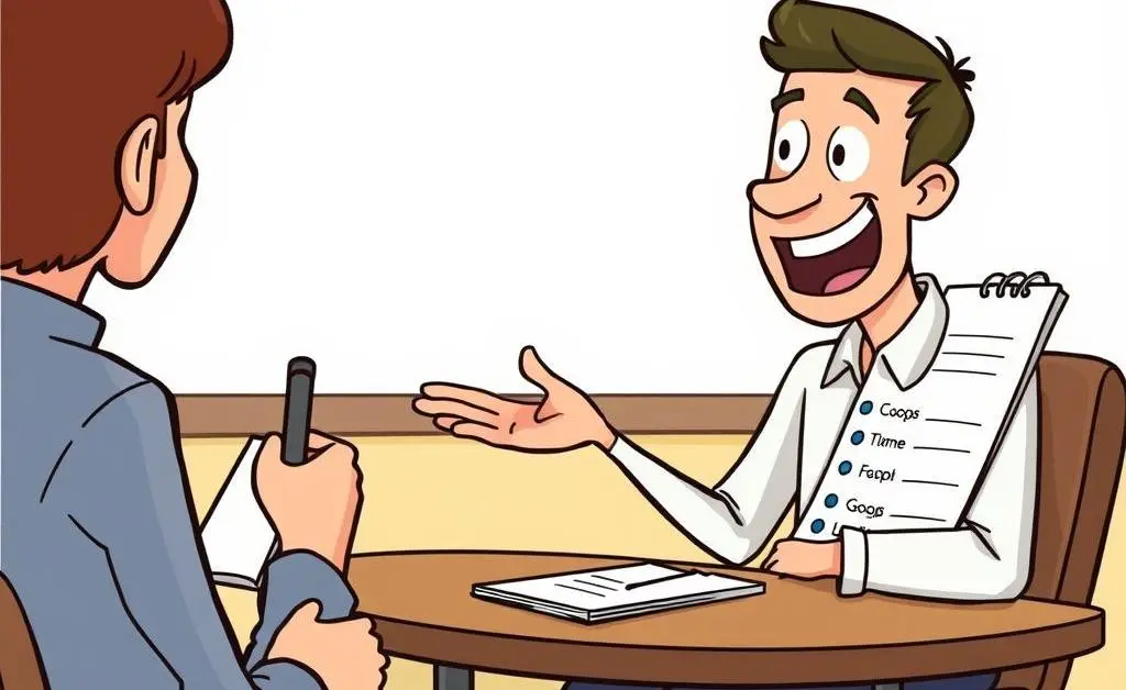 A person animatedly asking questions to an interviewer.