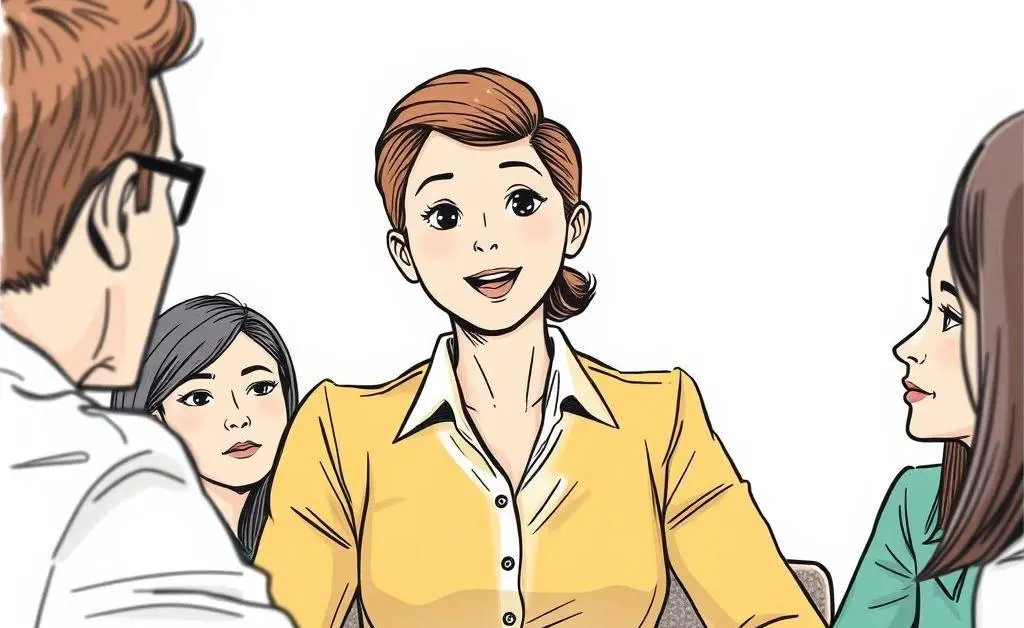 Employee confidently speaking in a meeting