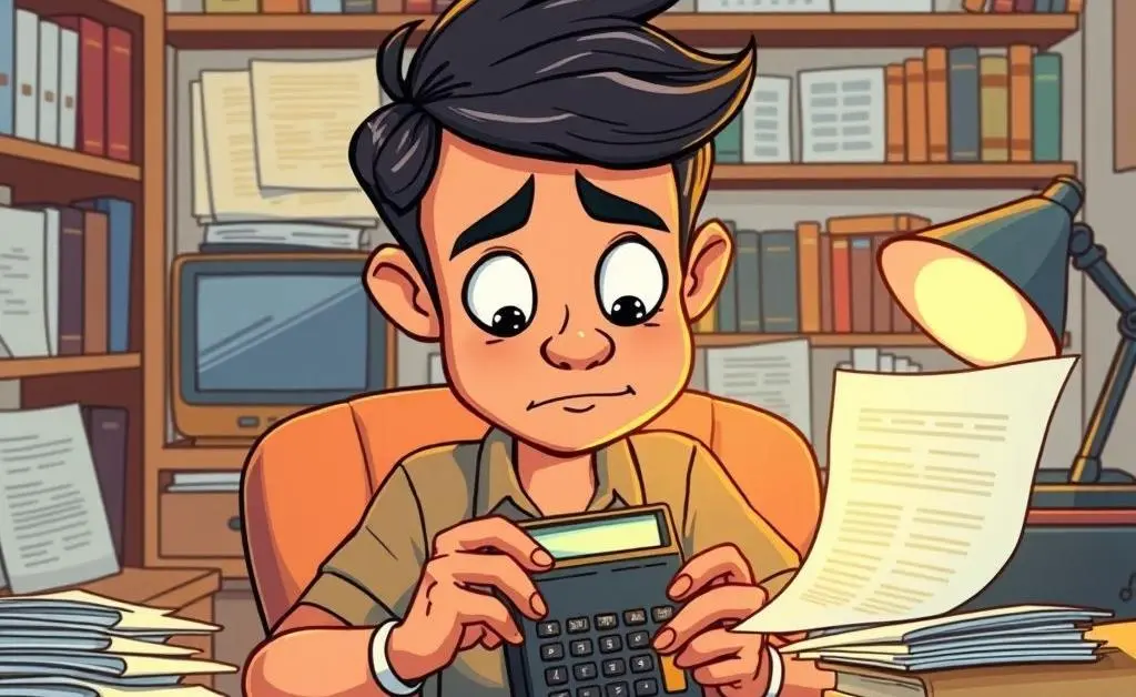Person assessing their financial health with documents and a calculator.