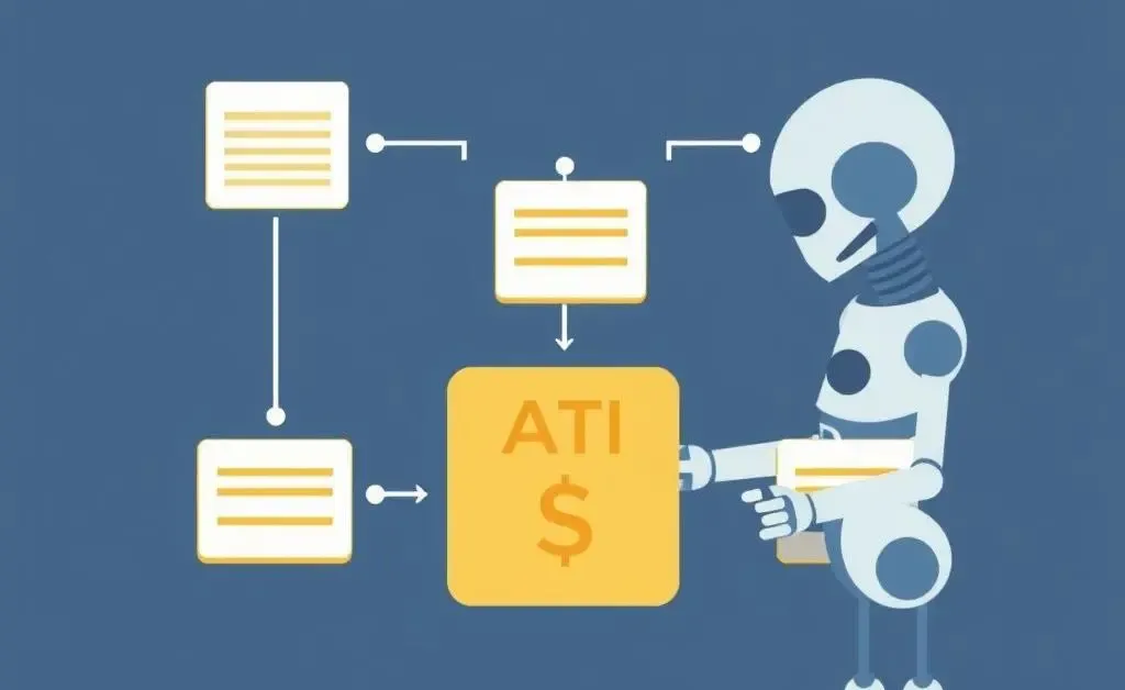 Illustration of AI processing insurance claims in a queue.