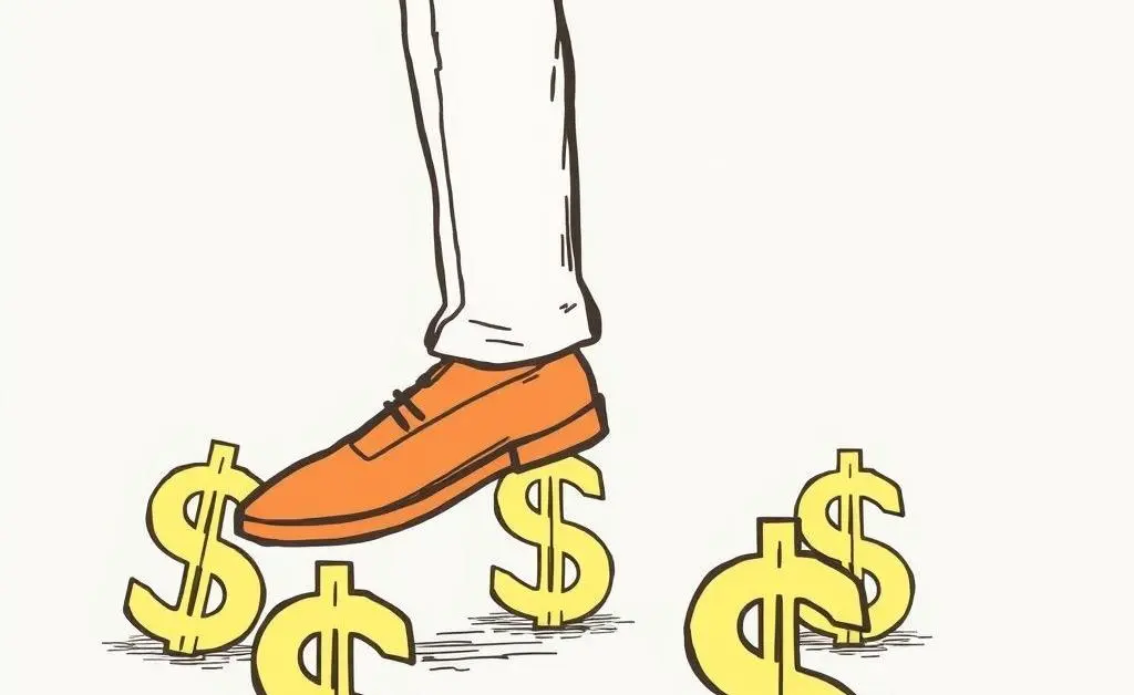 Person stepping over dollar signs representing financial traps