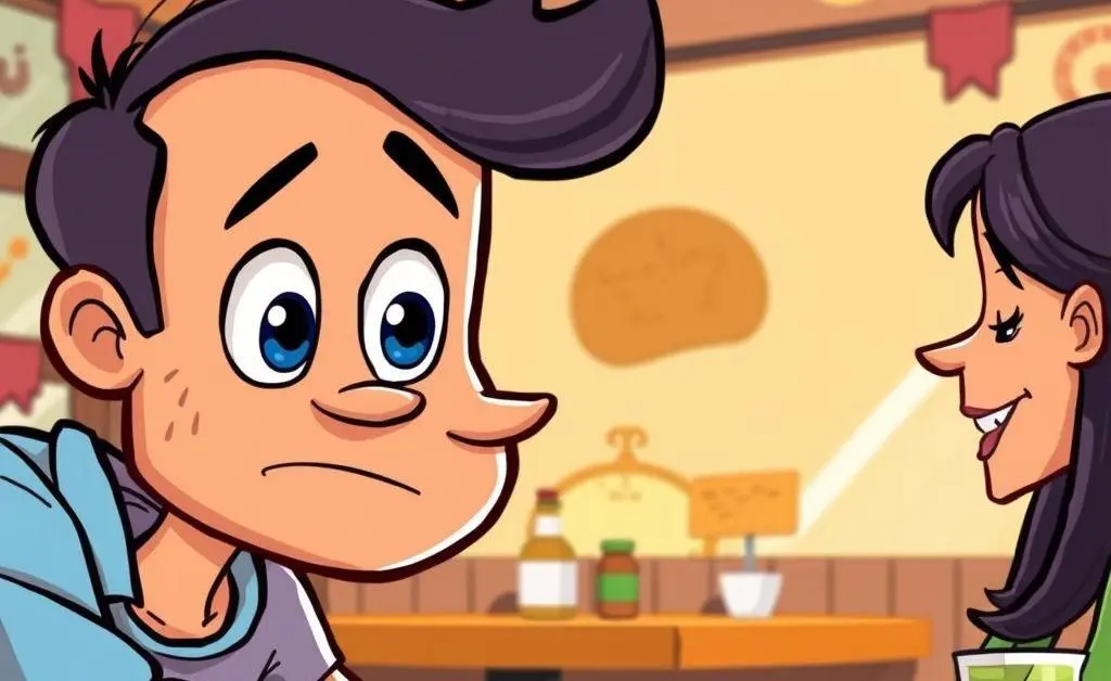 Person with a baffled expression at a dinner table.