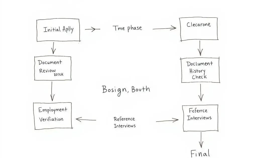 A hand-drawn flowchart depicting different stages of a background check process.