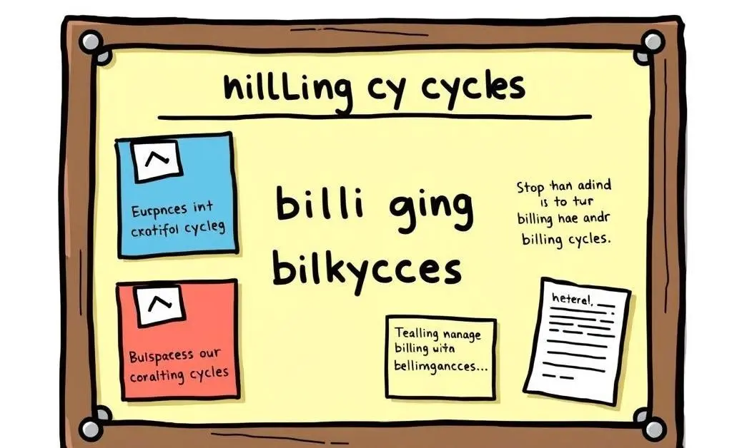 An educational cartoon of a noticeboard displaying billing cycle tips