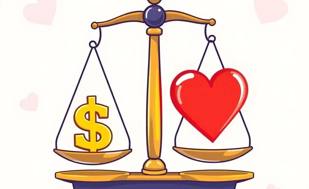 A balanced scale with a dollar sign and a heart.