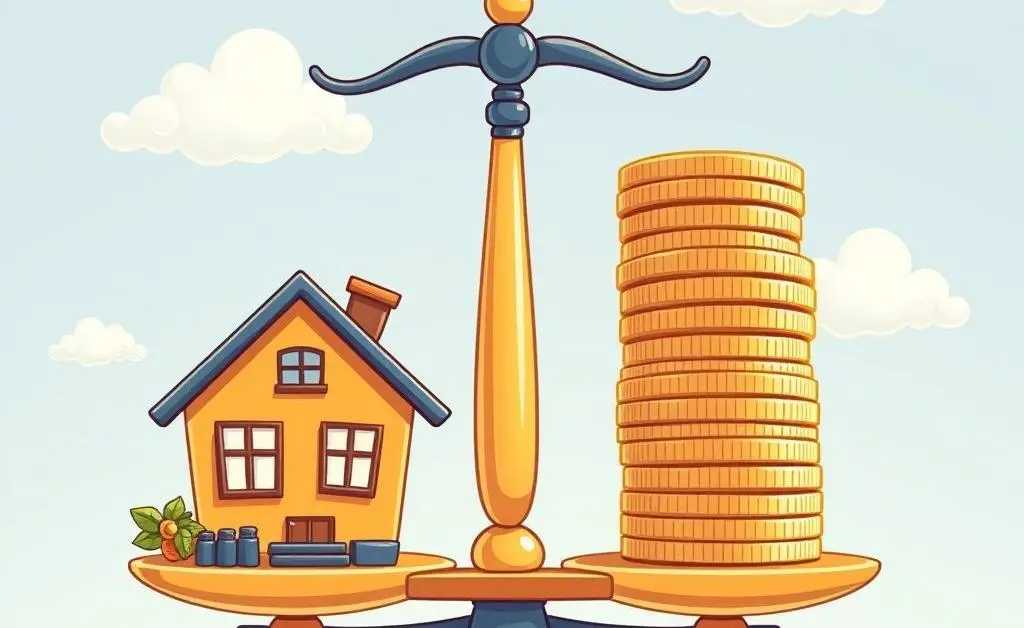 A scale balancing a house and money.