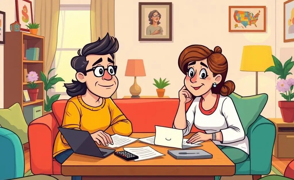 Parents thoughtfully discussing a budget plan