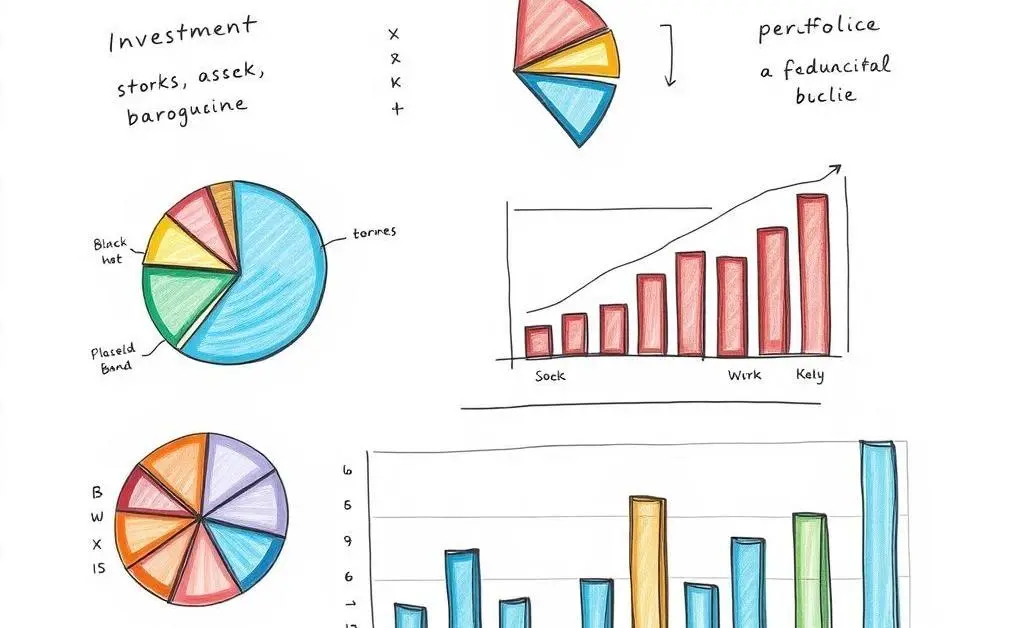 A balanced investment portfolio displayed with pie charts and graphs