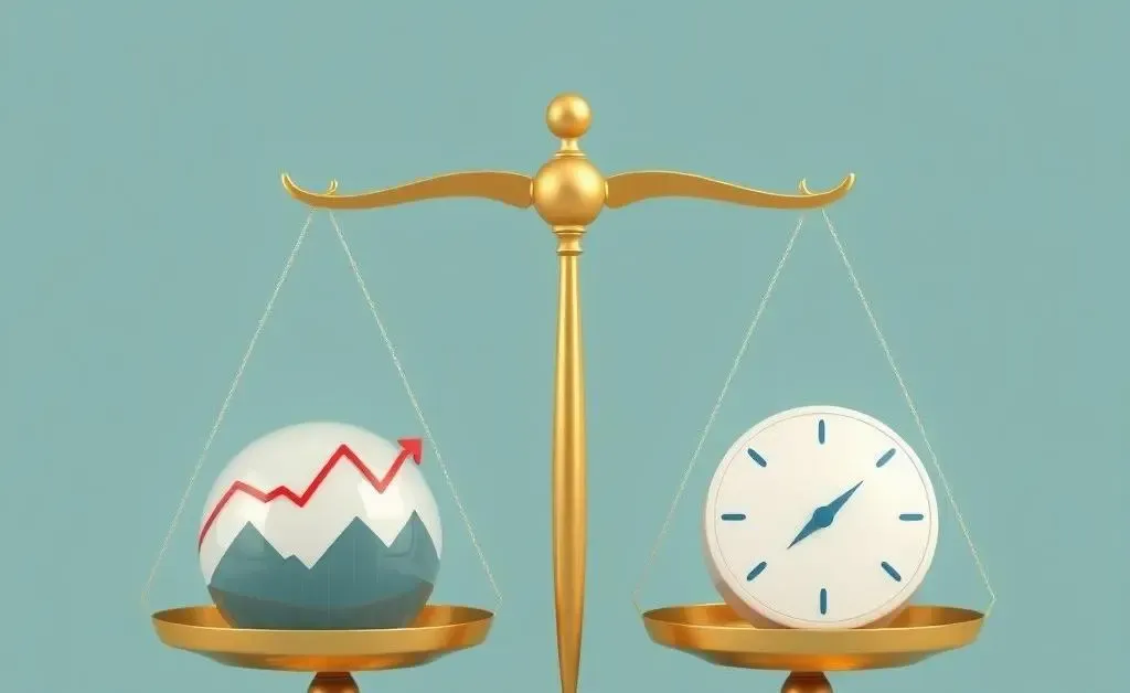 A balanced investment portfolio with scales.