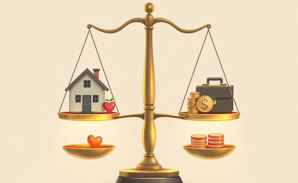 Illustration showing a balancing scale with personal and financial life elements.