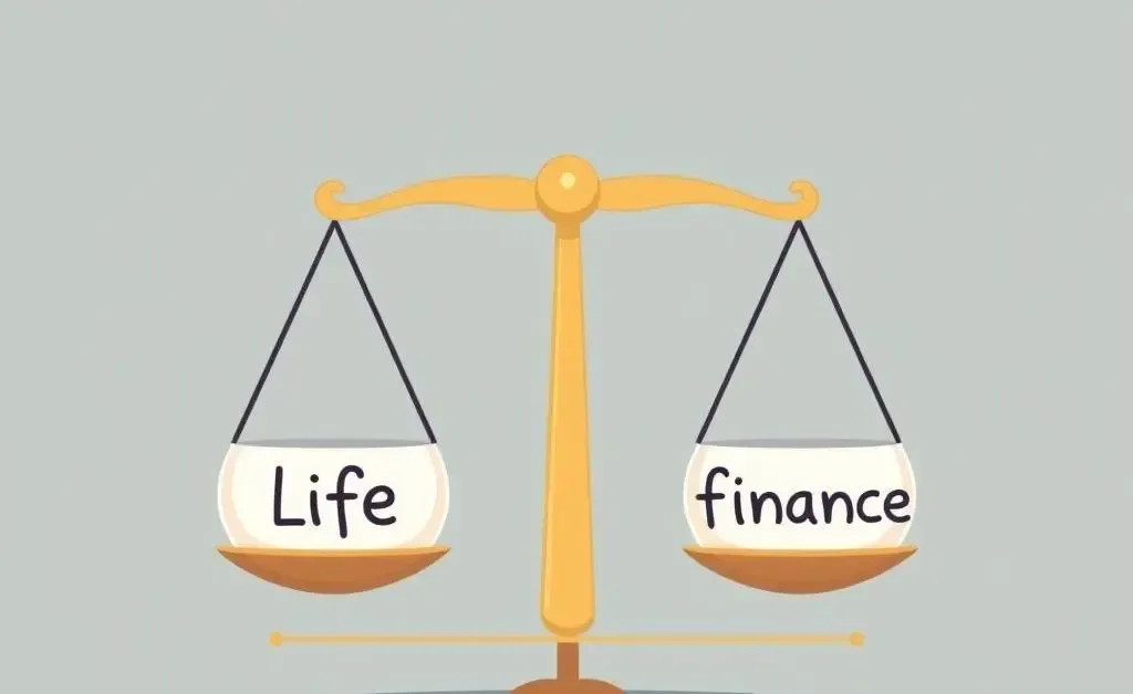 Scales balancing 'life' and 'finance' on each side.