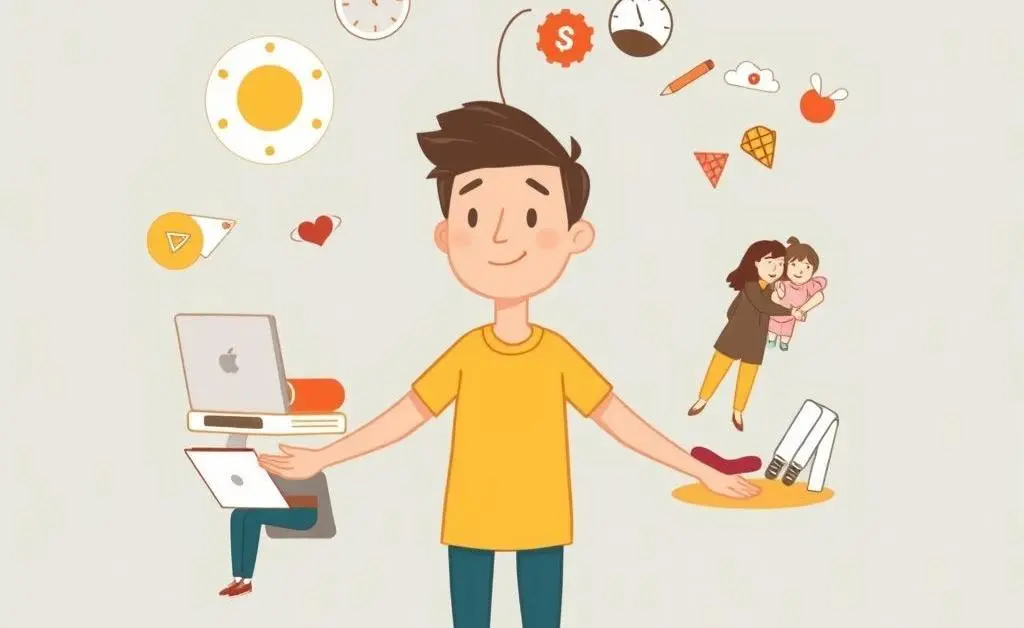 Person balancing life elements.
