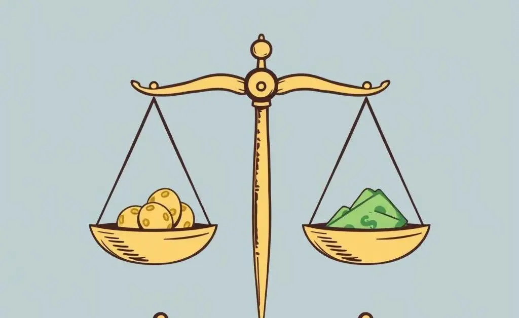 Hand-drawn style image of a balanced investment portfolio represented by scales.