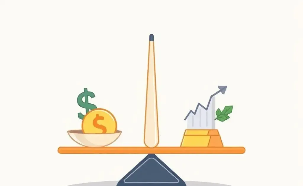 A minimalist scale balancing investment options in a cartoon-style.