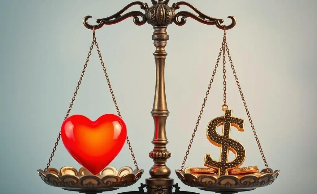 Balanced scale showing health and dollar symbols