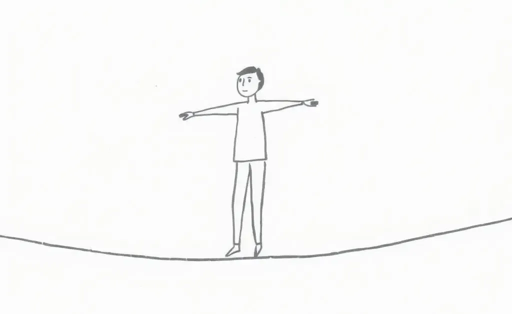 A person balanced on a tightrope, representing life choices in early retirement