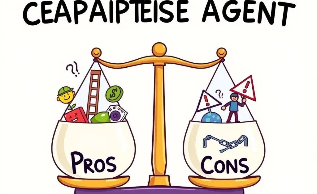 A cartoon of scales balancing the pros and cons of becoming a captive agent.