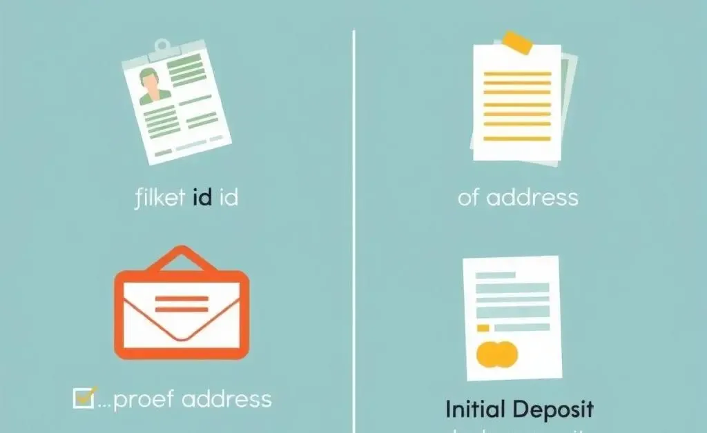 Illustration of a checklist with items like ID, proof of address, and initial deposit for opening a bank account.