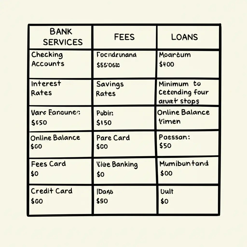 Comparison chart of bank services