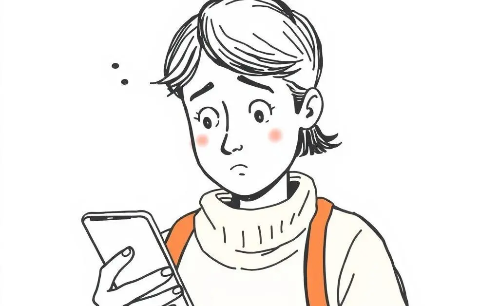 Bank customer checking their phone with a puzzled look
