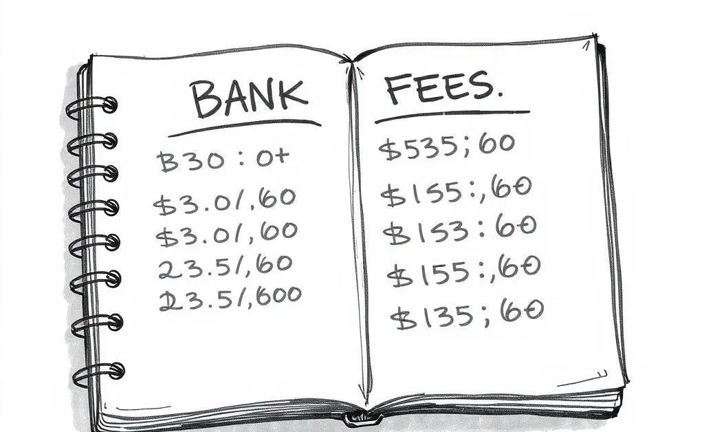 Comparison of bank fees written on a notepad