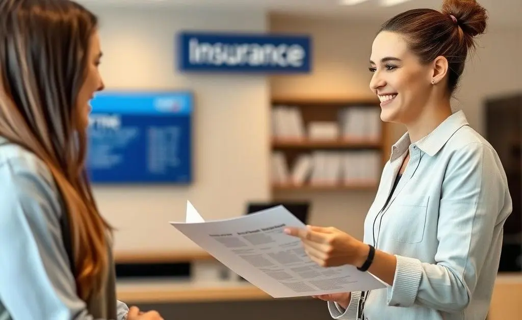 Bank employee discussing insurance options with a customer
