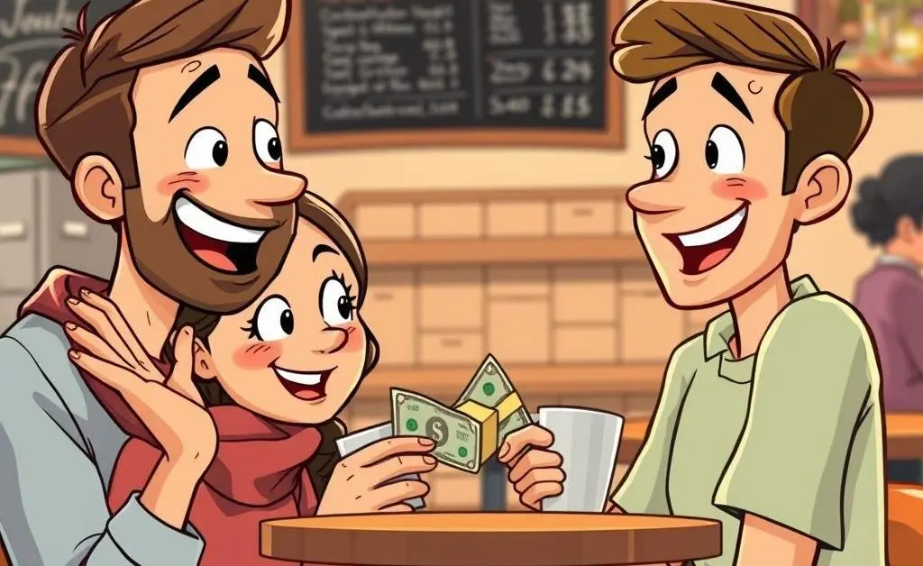 Two friends discussing banking topics over coffee