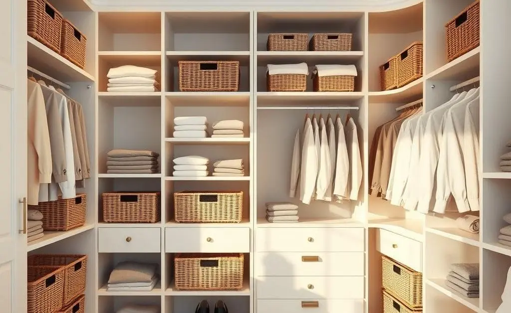 A neatly organized bedroom closet