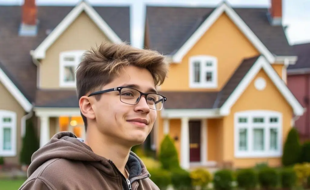 A young person looking at houses for potential investment