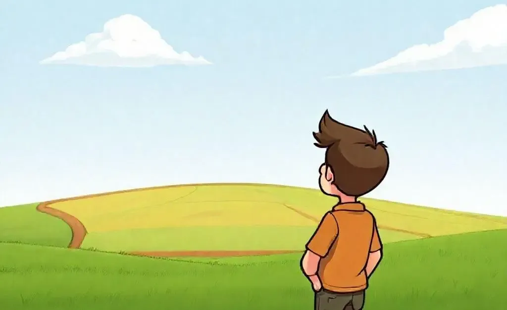 Person standing in a field, looking thoughtfully at land