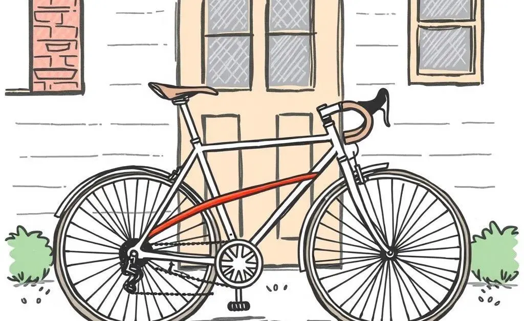 A hand-drawn image of a bike securely locked outside a house, showcasing theft prevention.
