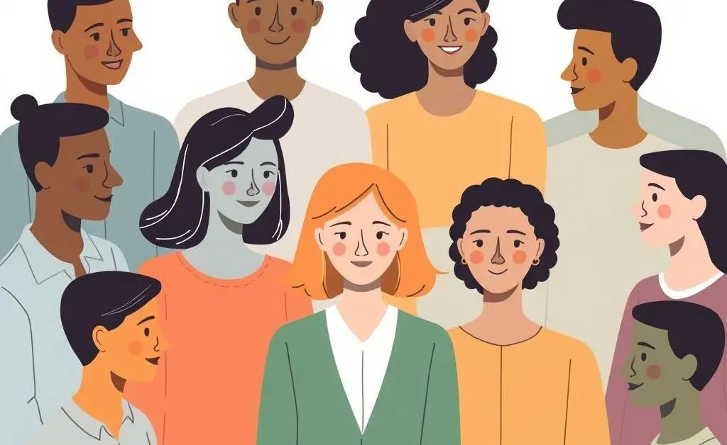 Illustration of diverse people working together, each with clearly defined personal space, implying mutual respect.