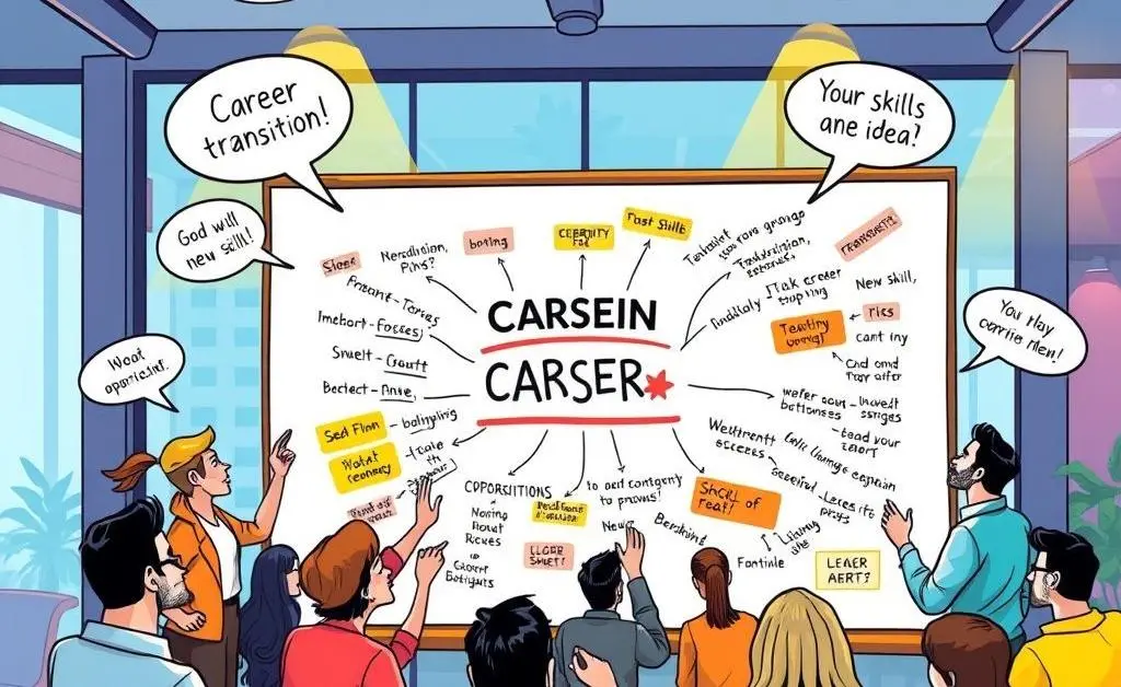 Brainstorming board with career change ideas.
