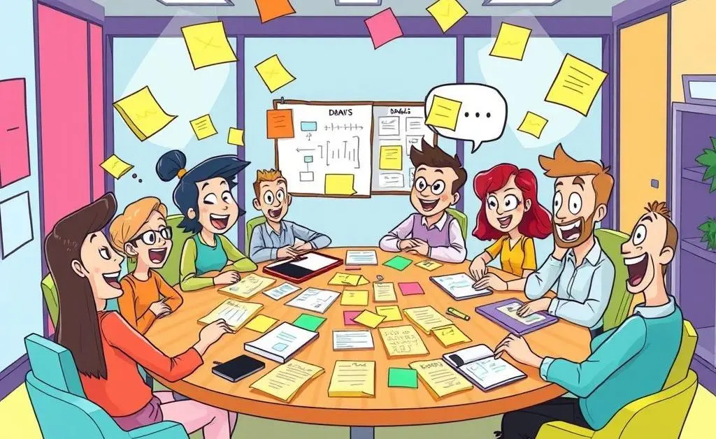 A brainstorming session with notes and diagrams