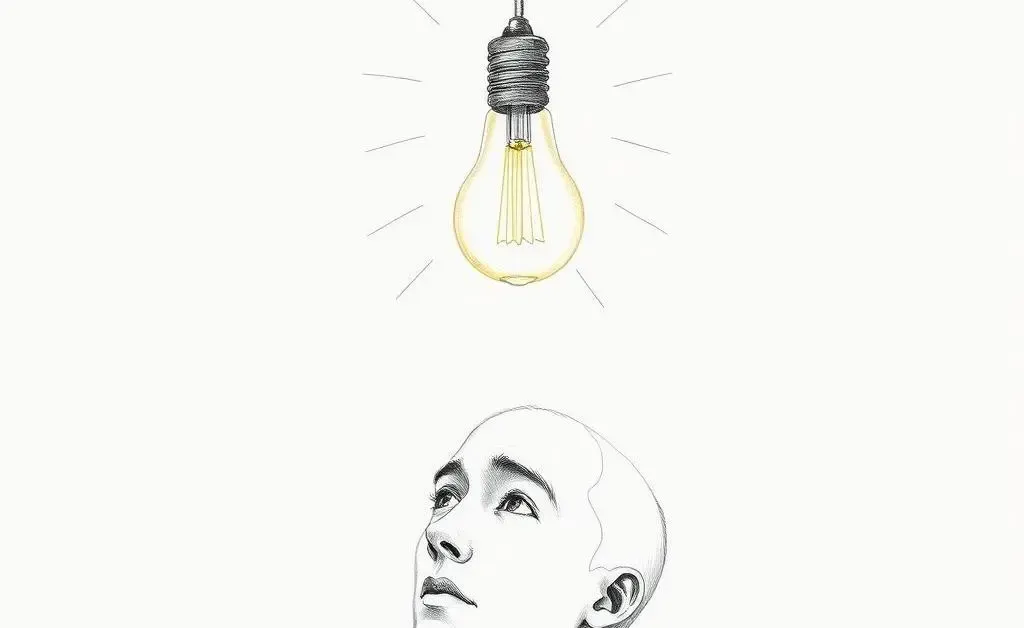A lightbulb going off above a writer's head