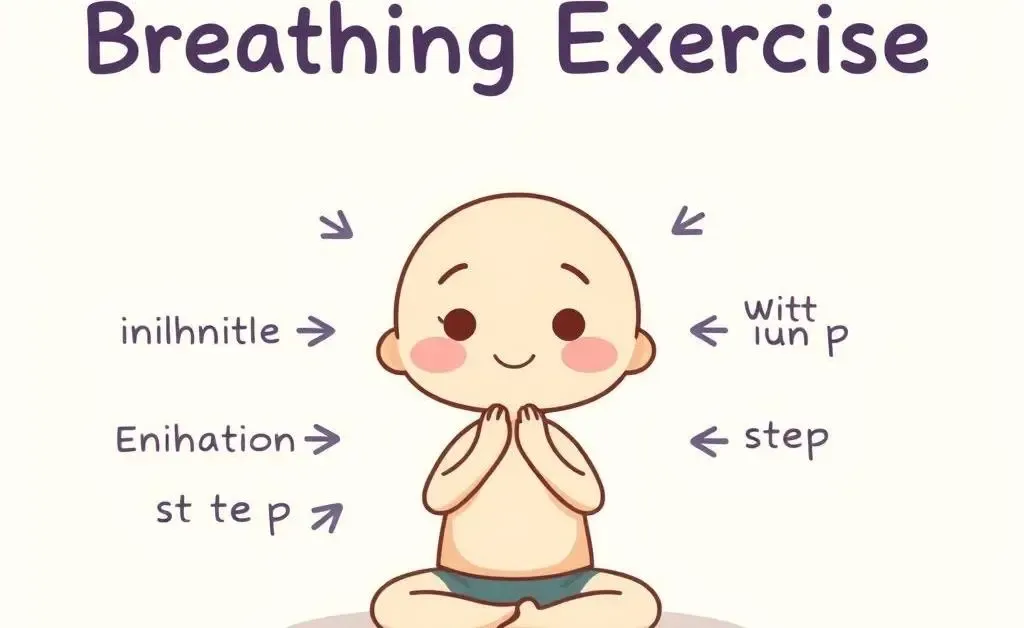 A simple cartoon-style image of a breathing exercise guide with step-by-step instructions.